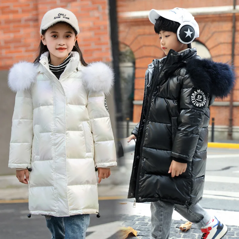 Winter Girls & Boys Down Coats Fashion Children Jackets Medium-Long Outerwear 85% Duck Down Parkas Size 110-170cm