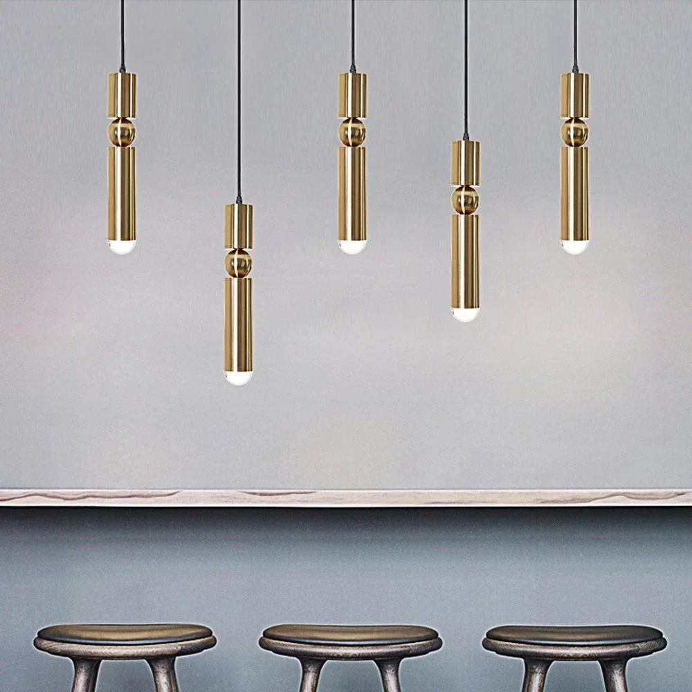 

Modern Pendant Lights Chandelier Dining Room Indoor Lamp Decoration Cylinder Pipe Golden Hanging Kitchen Lighting Fixture