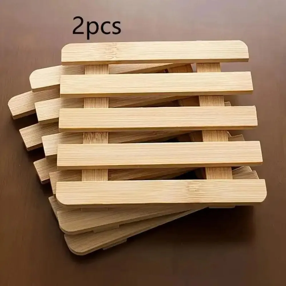 2 pcs of bamboo-made heat-resistant tripods - Stackable wooden tabletop protectors, suitable for heating dishes and cookware