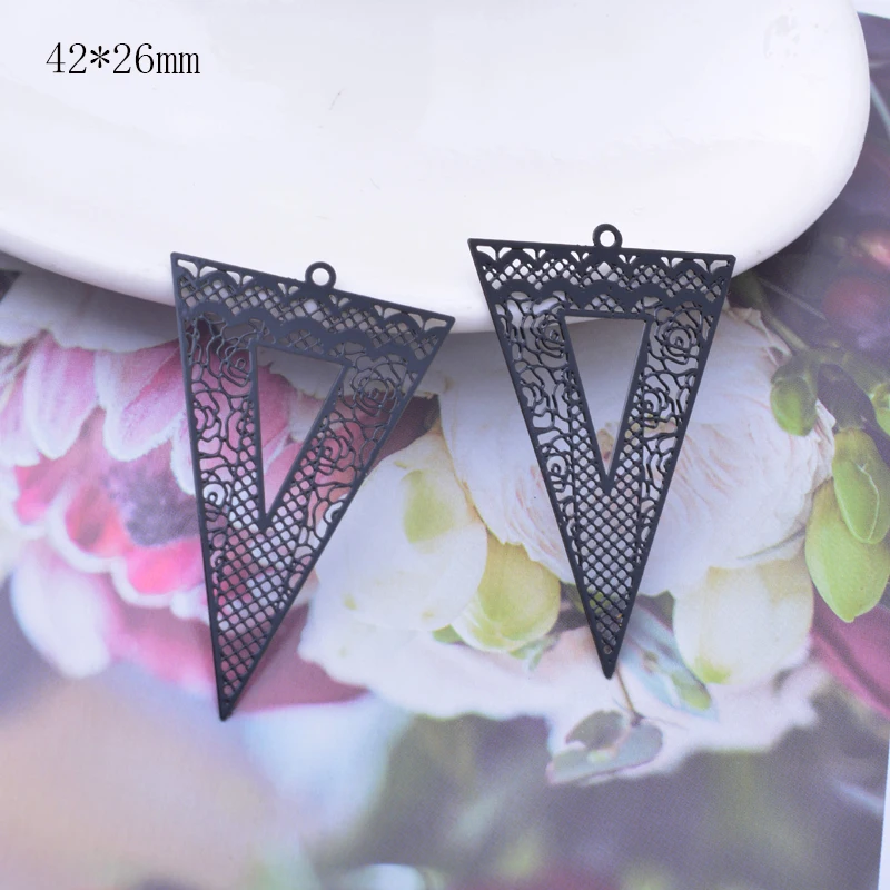 6pcs Brass Black Red Triangle Charms Big Pendant  DIY Making Earring Jewelry Findings