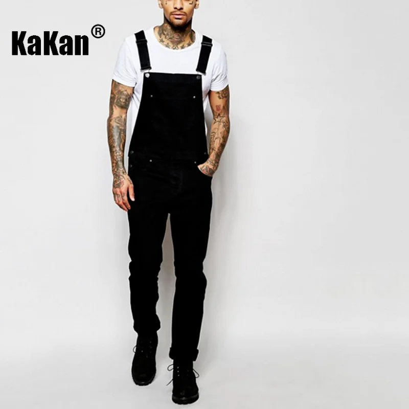 

Kakan - New European and American Black Jeans with Straps for Men's Clothing, Popular Youth Suspender Long Jumpsuit K34-711