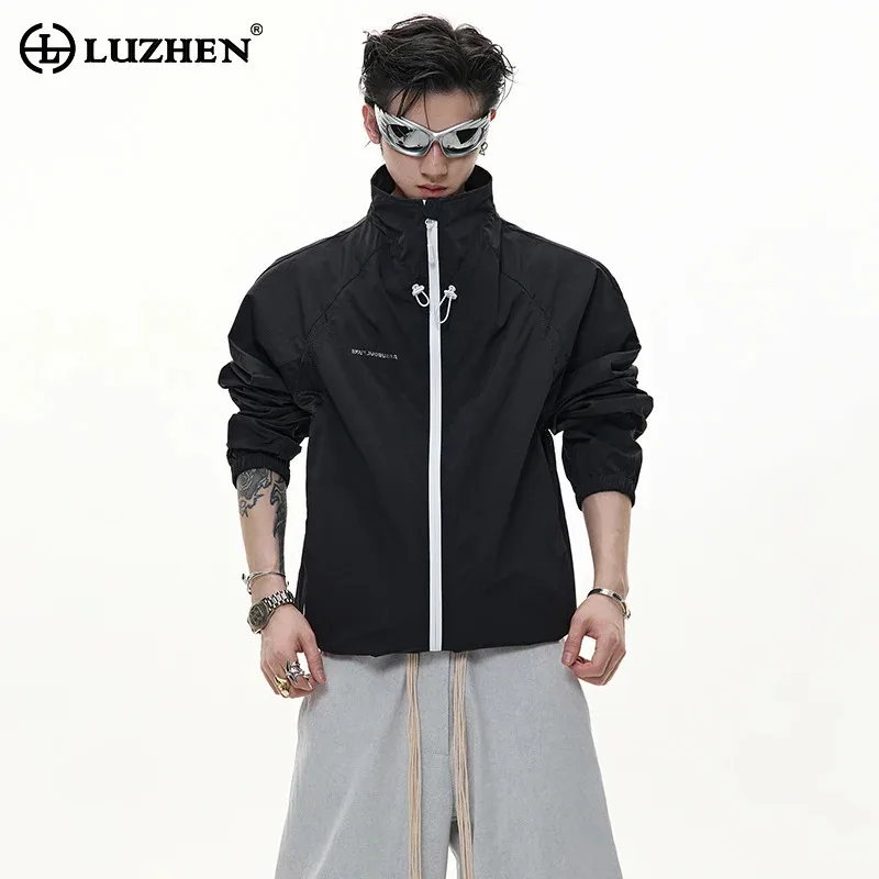 

LUZHEN, новое модное сетчатое дизайнерское свободное солнцезащитное пальто 2025, мужское оригинальное однотонное спортивное пальто, красивое JY4748