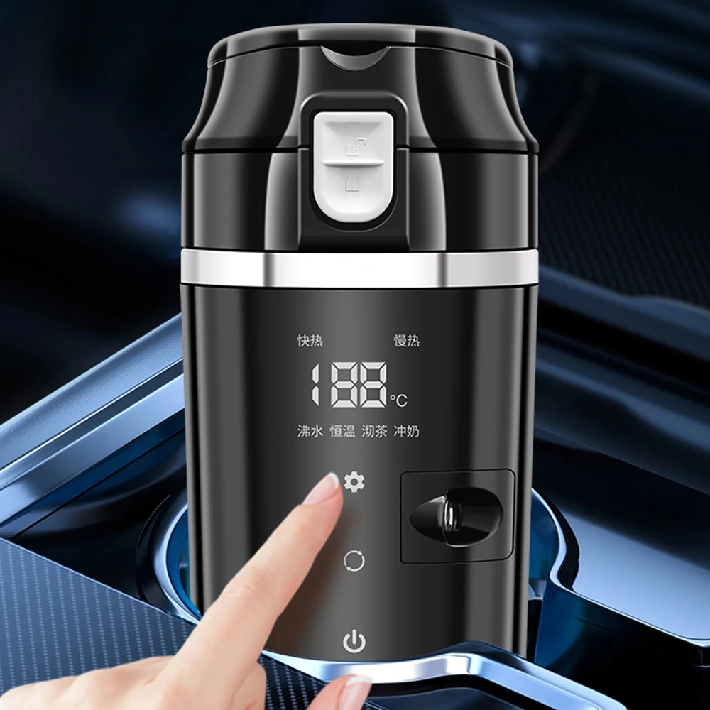 12/24V Car Heating Cup 500Ml Electric Kettle Digital Lcd Display Stainless Steel Water Heater Bottle Travel Coffee Mug Warmer