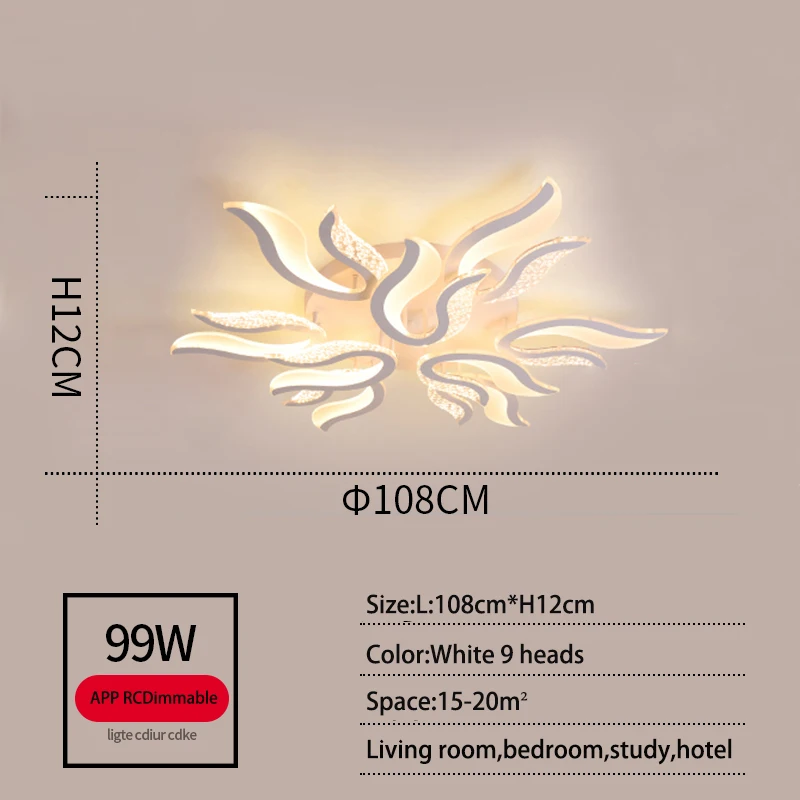 Moderne Led Plafondlamp, Slimme Dimmende Afstandsbediening, Afstandsbediening En App-Bediening, Verstelbare Helderheid Plafondverlichting