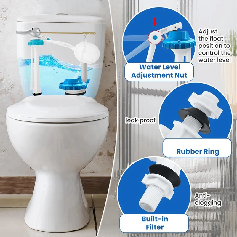 Toilet Tank Replacement Kit, Toilet Float Valve Replacement Kit 2 Inch Toilet Flapper, Front Mount Toilet Flush Handle