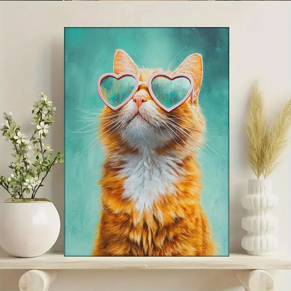 

500/1000/1200/2000PCS Puzzles for Adults Pink Heart-shaped Fashionable Glasses Cat,Jigsaw Puzzles Brain Games Gifts Home Decor