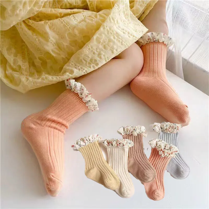 

0-8T Ruffle Flower Kids Knee High Socks Summer Autumn Toddler Baby Girls Soft Breathable Tube Socks Princess Party Dance Socken