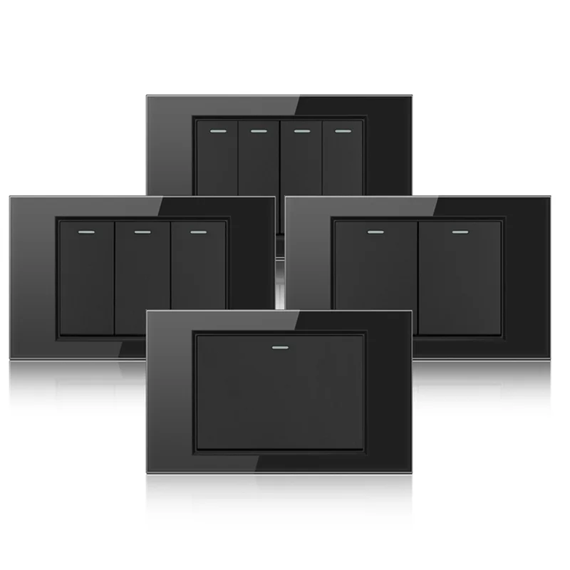 ABBN-벽 조명 스위치 전기 스위치 4 갱 2 웨이 118Mmx72mm 강화 유리 패널 기계식 버튼 스위치 검정색 4 갱 2Wa
