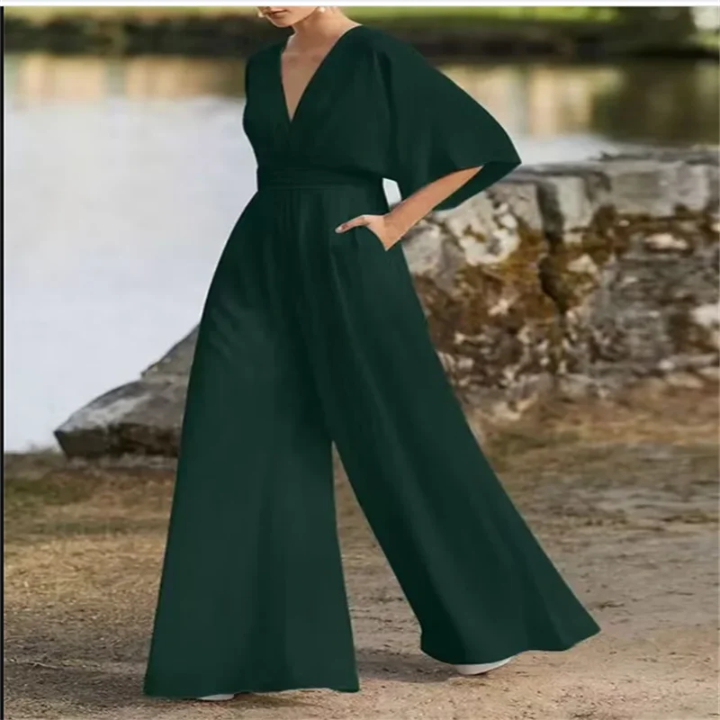 

Dark Green Mother of the Bride Dresses V Neck Pants Wedding Guest Dress Sleeveless Formal Party Gowns Long Evening Dress Customi