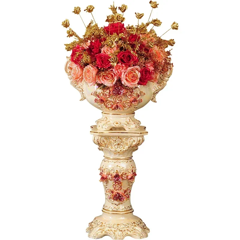 

Luxury European living room floor-to-ceiling large vase ornament, TV cabinet dried flower arrangement large height