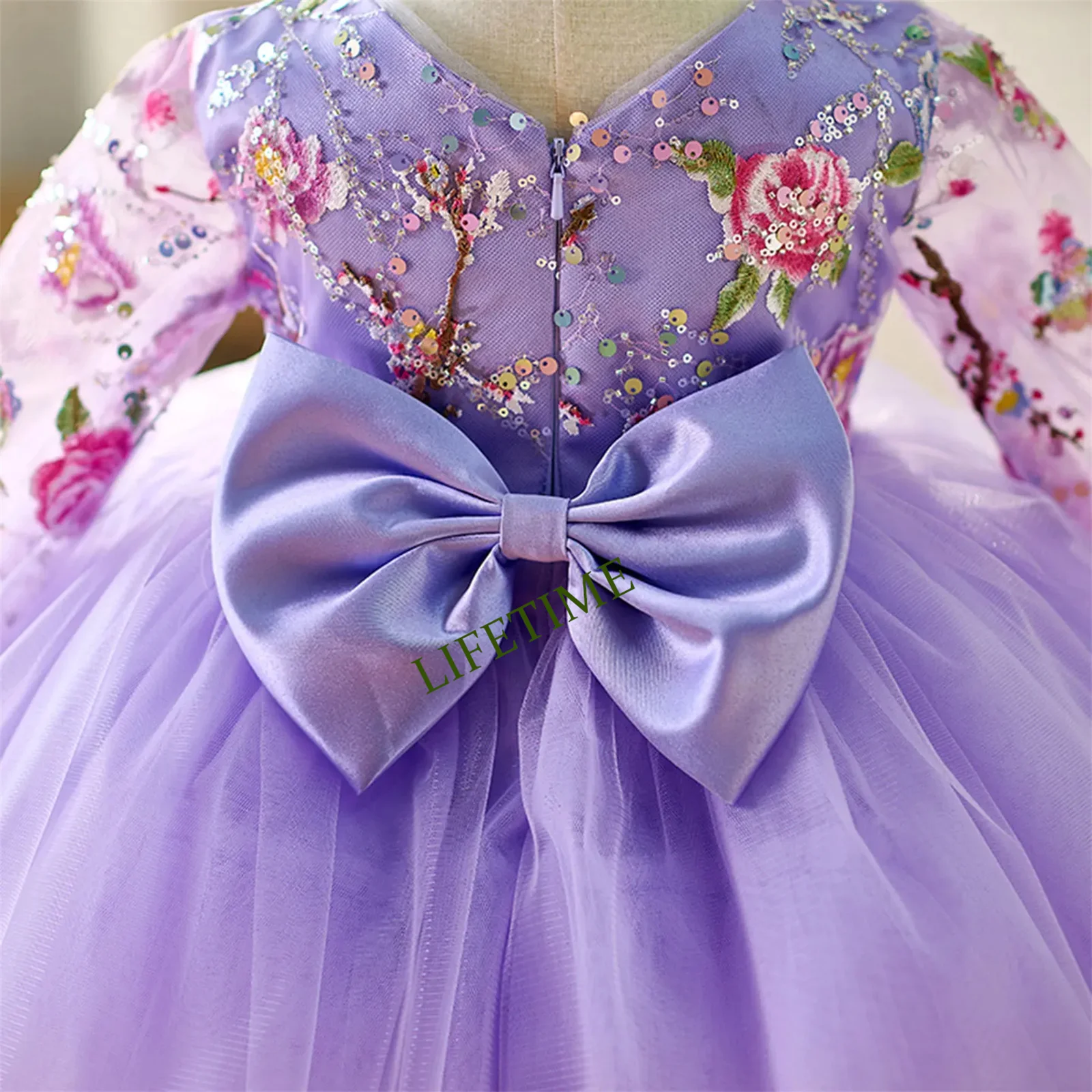 CustomizedDusty Pink Lace Knee Length Girl Dress with Sleeve Princess Children Birthday Wedding Party Pageant Ball Gown