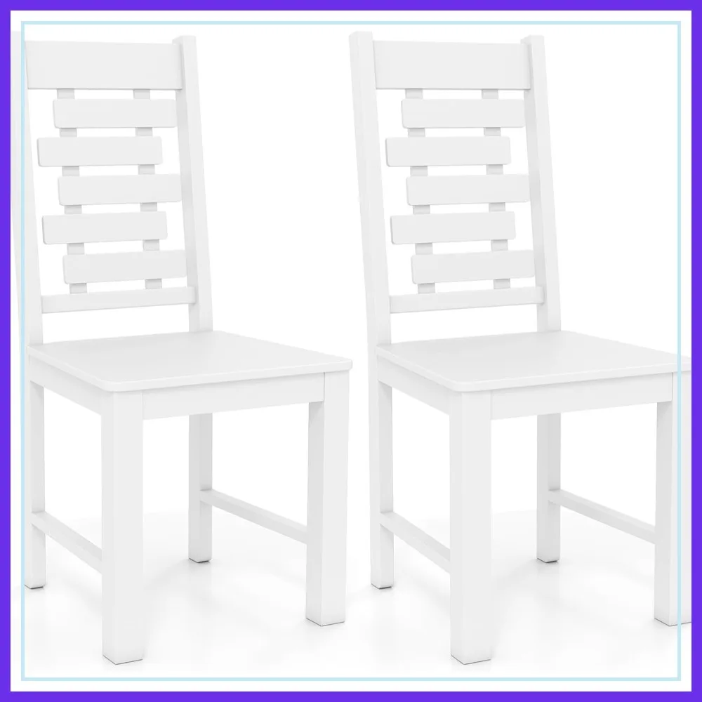 

2 Pcs Solid Rubber Wood Dining Chairs, High Backrest, Wide Seat, Mid-Century Modern, White