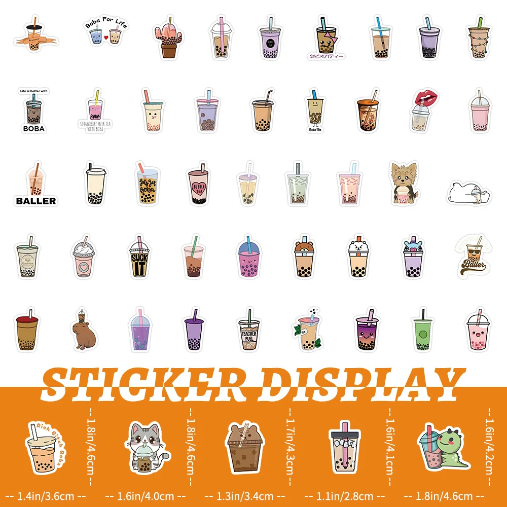 10/30/50/100pcs Kawaii Pearl Milk Tea Stickers for Laptop Phone Luggage Boba Bubble Teas Cartoon Decals Cute Sticker Wholesale