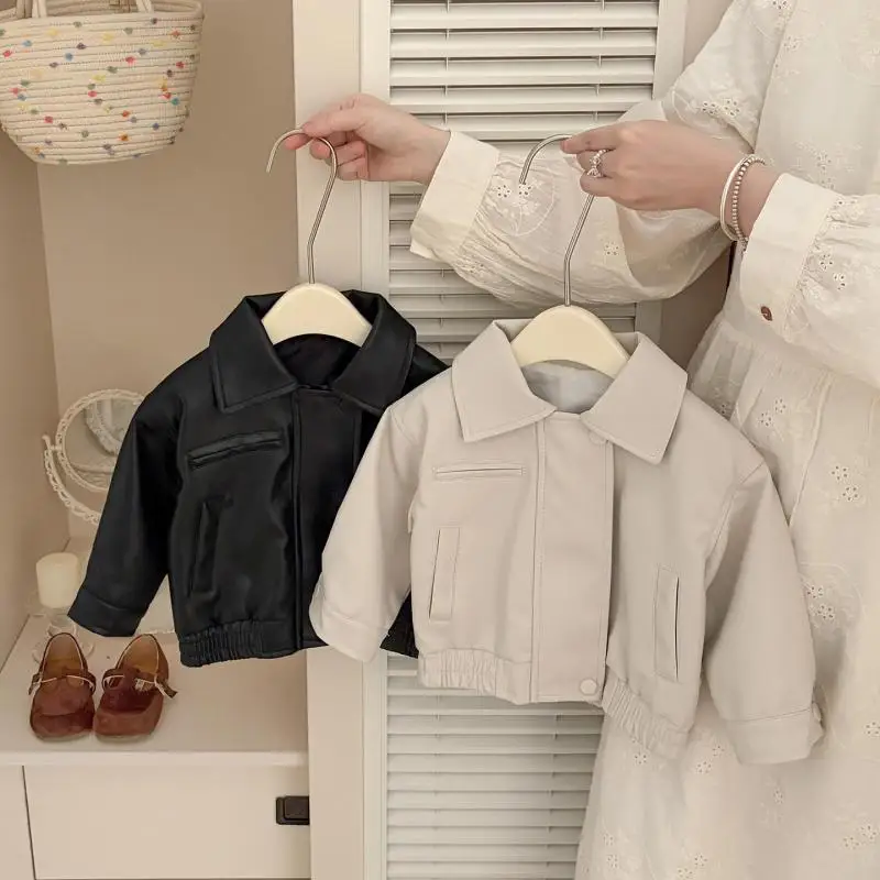 2026 Autumn New Children Long Sleeve Coat Fashion Biker Jacket Boys Leather Jacket Girls Casual Coat Kids Clothes