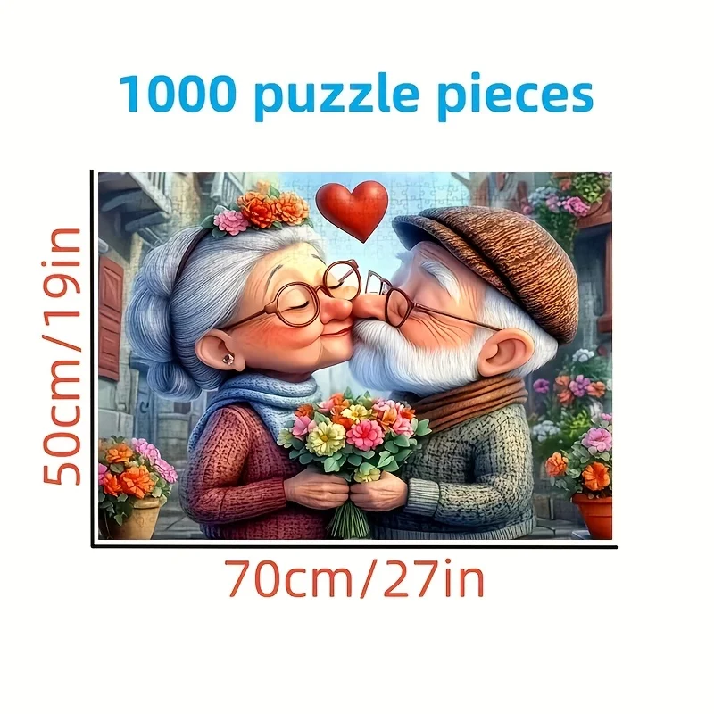 1000pcs Grandparents' Love Puzzle Game - Romantic Elderly Couple'S Kiss with Floral Background, DIY Fun & Family Interactive A