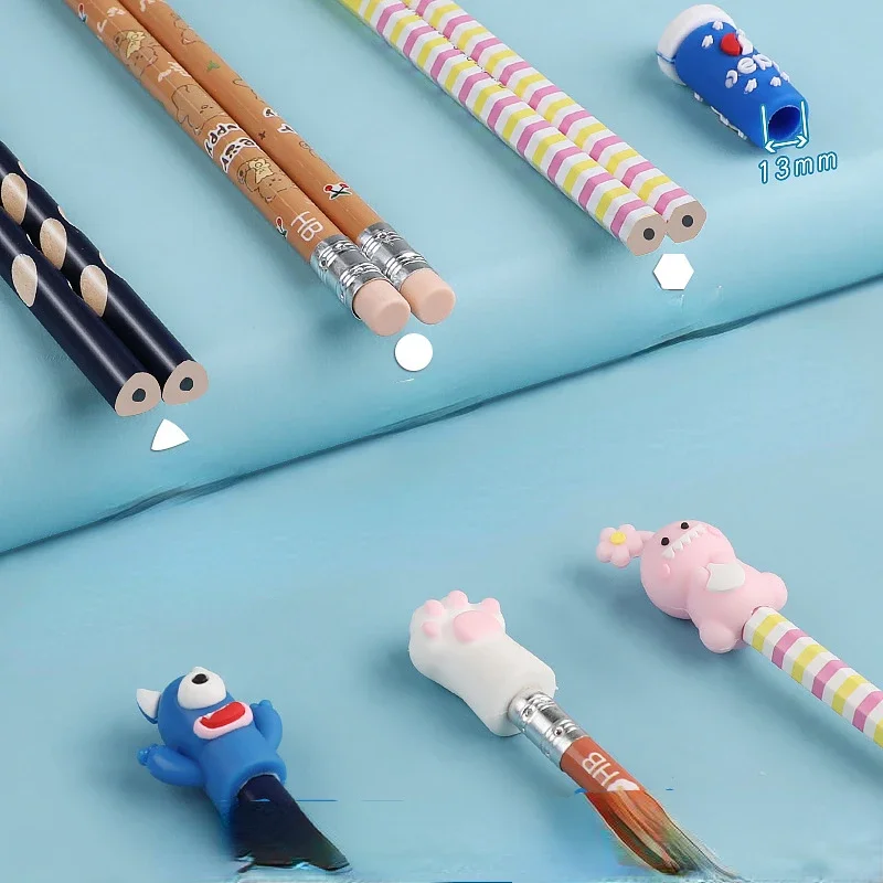 5/6pcs Cute Pencil Cap Silicone Touch Pen Cover Kawaii Pencil Extender Korean Stationery Kids Gifts School Office Supplies