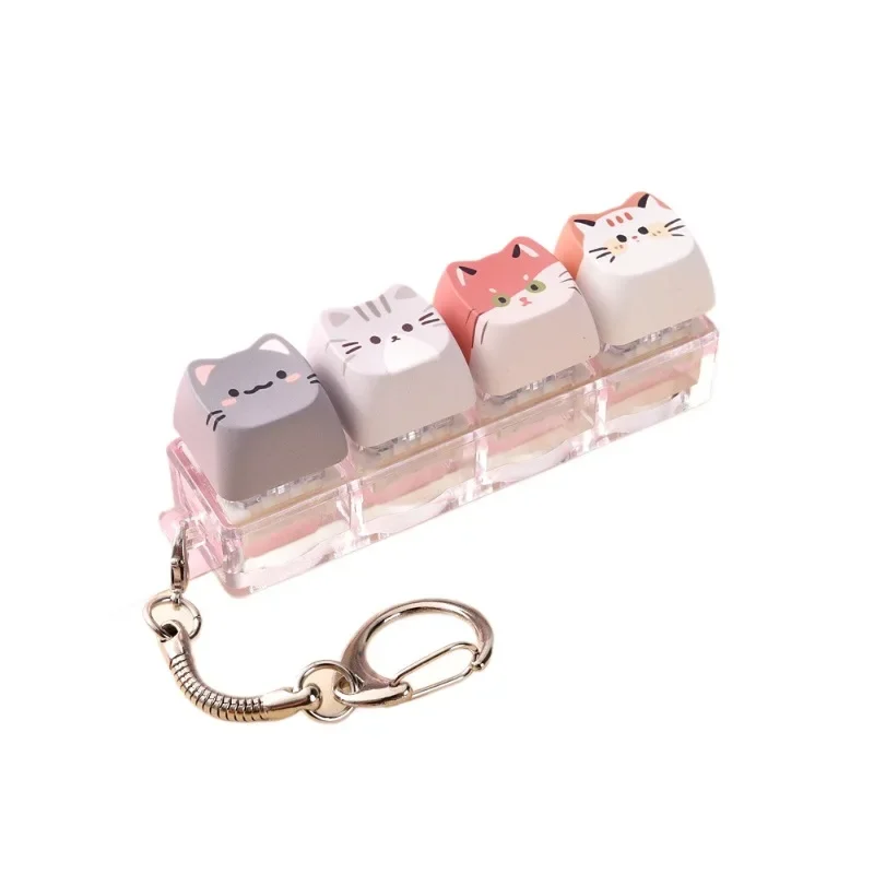 Kawaii Cat Relax 4-Key Keyboard Button Fidget Toy Mini Fidget Keychain Portable Stress Relief Toy Bag Charm Decompression Toy