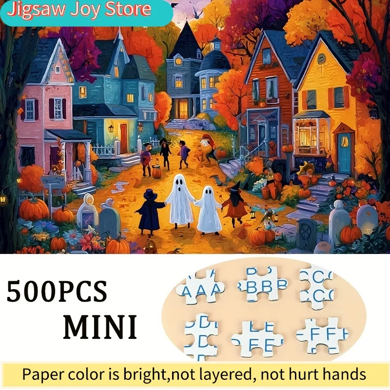 1 Box(500pcs) Puzzles for Adult Monster Gathering in Halloween Autumn Scenery Applied for Party Games & Activities - Vibrant M