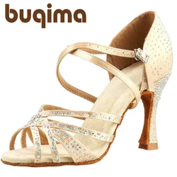 Zapatos de baile con diamantes de imitación para mujer, zapatos de baile latino, Tango, Salsa, tacones de baile de salón, sandalias de suela suave, zapatos de boda para mujer