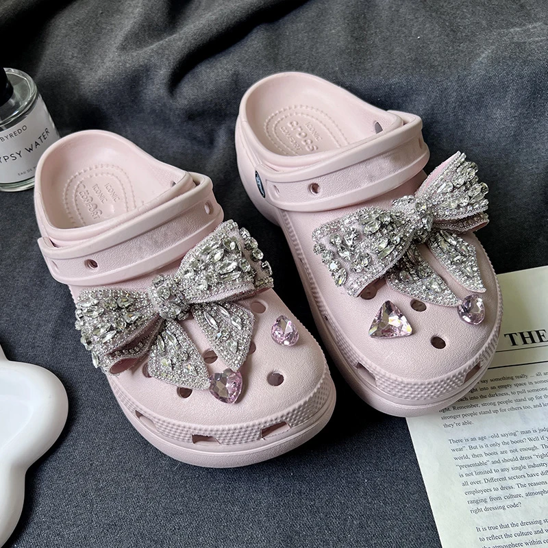 Fashion Elegant Bow Shoes Charms Faux Diamond DIY Fashion Accessories Suitable for Hole Shoes, Sandals Holidays Party Gifts