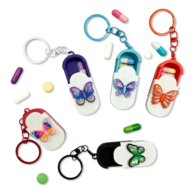 Portable Pill Case With Keychain Mini Pill Organizer Daily/Travel/Office Medicine Box Multifunctional Small Item Storage Box