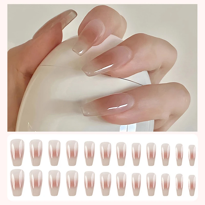 

24 шт. розовые накладные ногти пресс на дизайне ногтей искусство длинные кончики накладные наклейки многоразовый набор акриловые искусственные