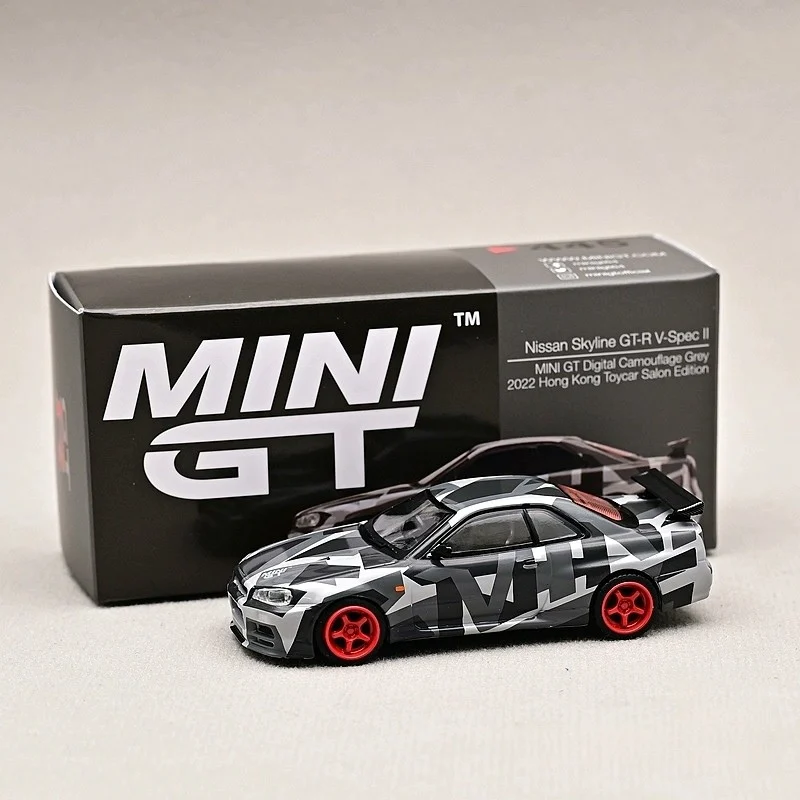 En stock 1:64 # 445 Nissan Skyline gtr r34 modelo de coche de aleación de simulación fundida a presión, juguete de regalo para niño, adorno coleccionable para adultos.