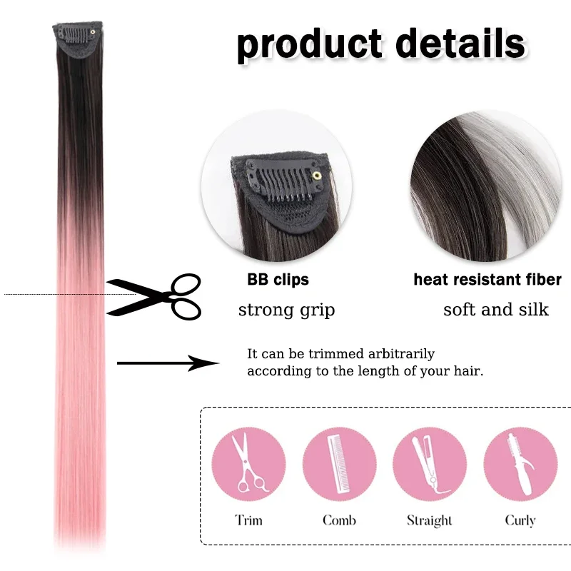 Hair Clips Hair Extensions Wig Synthetic Long Straight Gradient Color Clip-in Hair piece Hair Clips for Hair for Women Wear