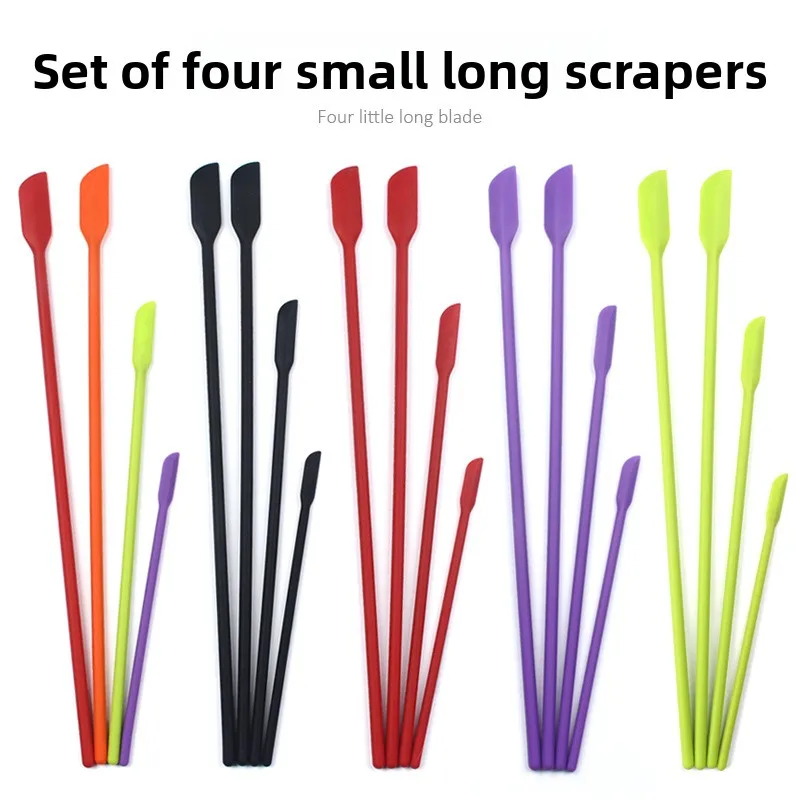 New Arrival 4Pcs Mini Silicone Scrapers, Long Tip Cosmetic Jar Spatula for Jam, Cream & Food Sampling