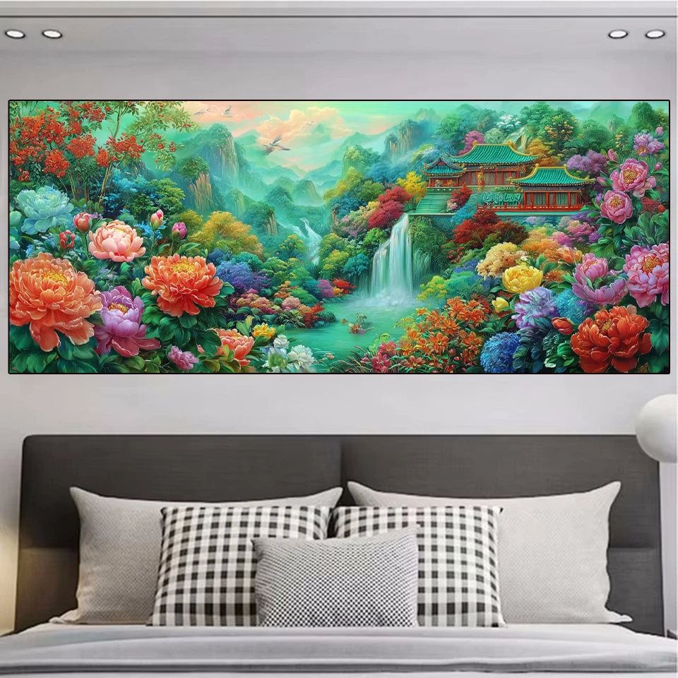 

Diamond Painting Art Landscape Cross Embroidery New 2025 5D Diy Full Mosaic Embroidery Peony Flower Rhinestone Home Decoration