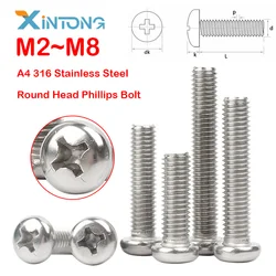 5/50Pcs M2 M2.5 M3 M4 M5 M6 M8 Cross Round Head Bolt Phillips Machine Screw  A4 316 Stainless Steel Length 4mm-80mm