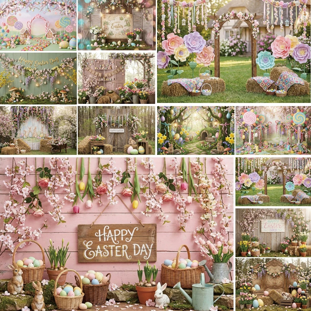 

MOON.QG Easter Garden Background Forest Farm Bunny Backdrop Women Festival Shooting Props Photo Booth Photography Props Poster