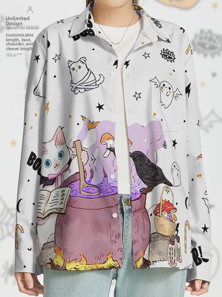 Halloween Magic Fun fiti Long Sve irt Herren Damen Casual Straight Cut Print Polyester Blend Regular Fit irt