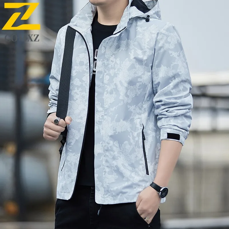 

COMXZ Premium Mens Jacket Casual Hooded Outdoor Office Windproof Coat Fashion Business Leisure Lightweight Autumn Windbreaker