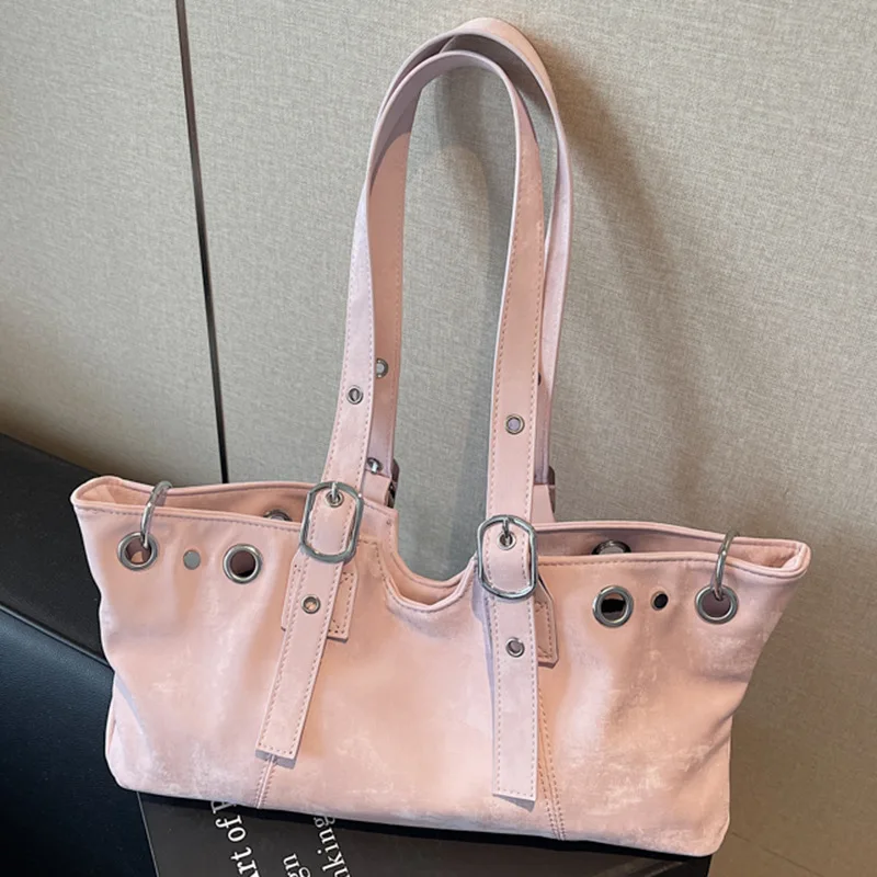

Y2K Baddie Shoulder Bag Studded Punk Motorcycle Purse Small Retro PU Leather Underarm Bag for Women Edgy Commuter Crossbody Bag