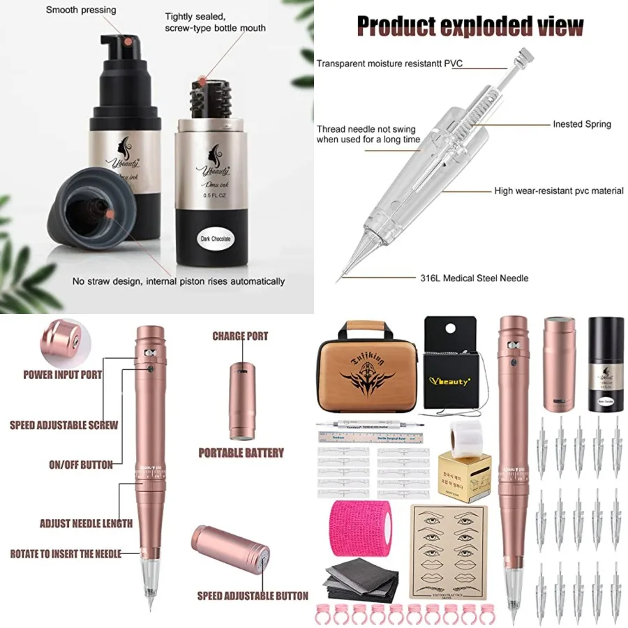 

Permanent Eyebrow Makeup Tattoo Machine Kit with 700mAh Wireless Battery 15 pcs Cartridge Needles Microblading Supply for Eyebr