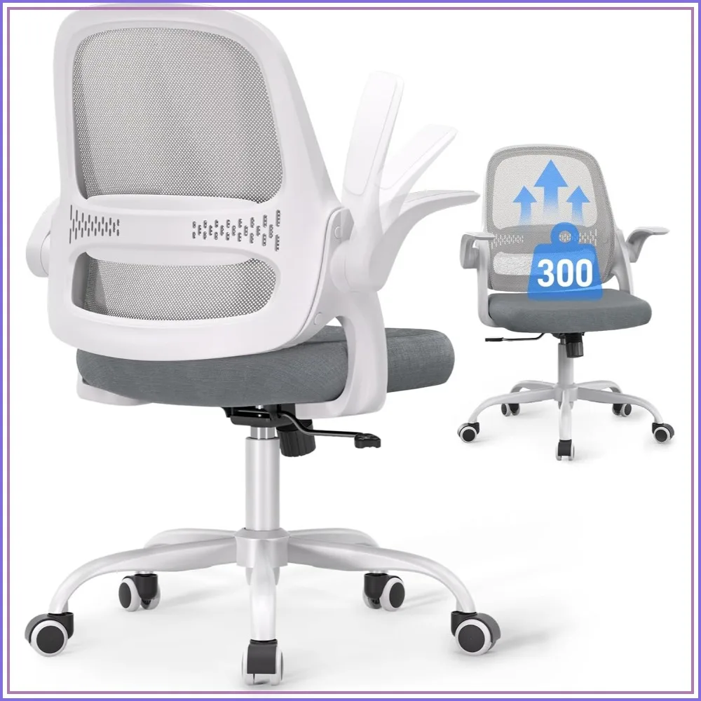 Ergonomic Mesh Office Chair, Flip-Up Arms, Breathable Back, 300LBS, Rocking, BIFMA