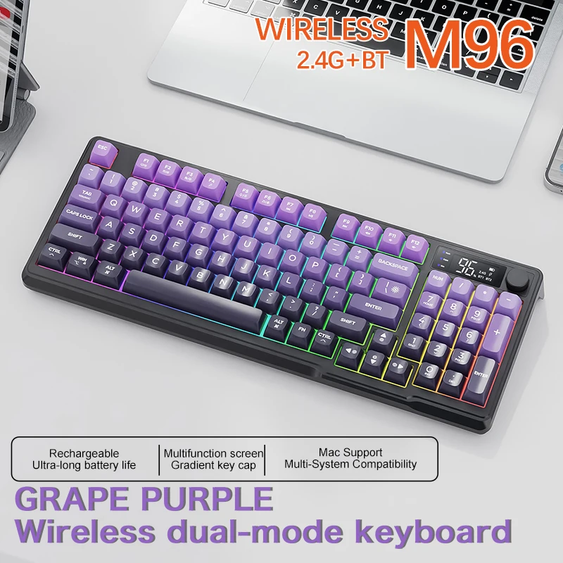 ZIYOULANG M96 Three-mode Keyboard, Power Display, Volume Knob, Wireless Mechanical Keyboard Set, for Mac/Win/Phone/Tablet