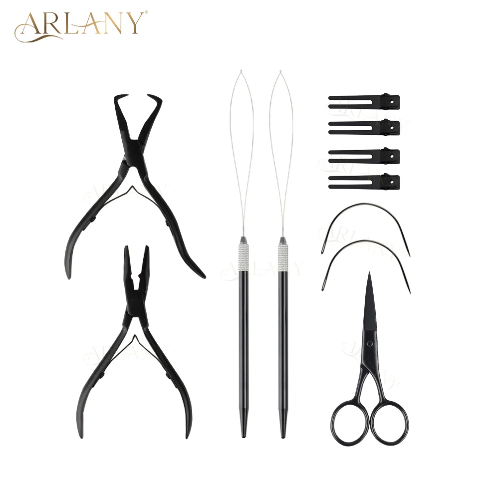 Kit de alicates de extensión de cabello, herramienta de lazo de microenlace de acero inoxidable, abridor de cuentas, extensiones de cabello más