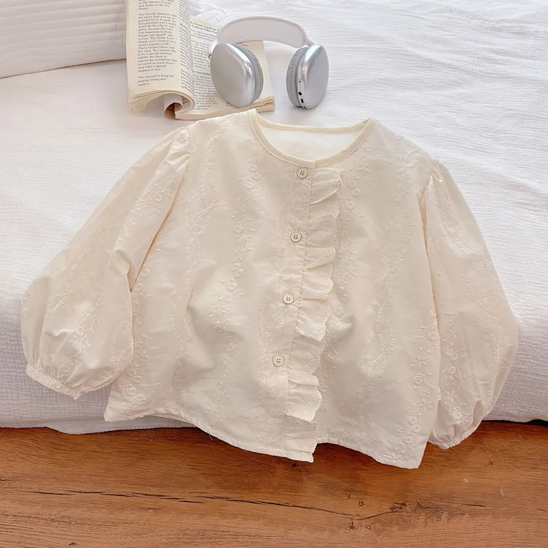 Children's Spring New Girls' Long Sleeve Cotton Round Neck Shirt Sweet Fashion Baby Girl Shirt Trendy