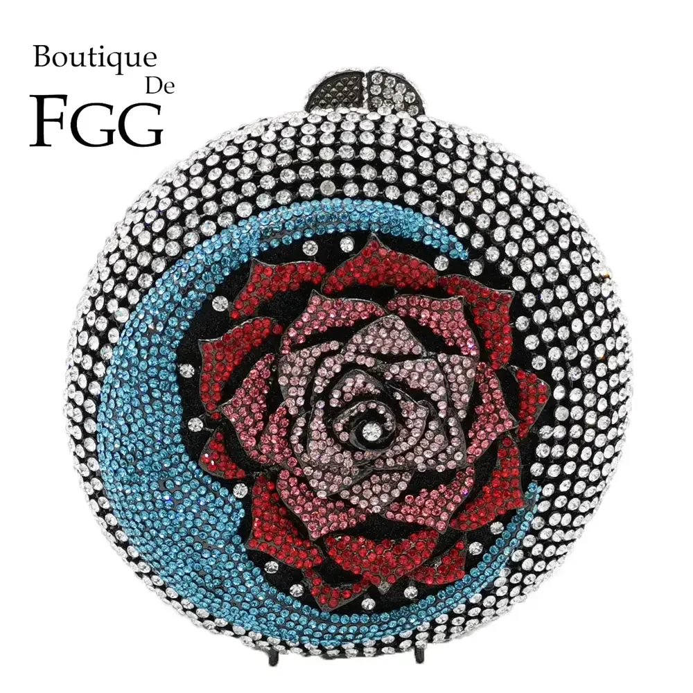 

Boutique De FGG Round Ball Crystal Clutch Purses For Women Formal Evening Party Rhinestones Handbags Bridal Wedding Flower Bags