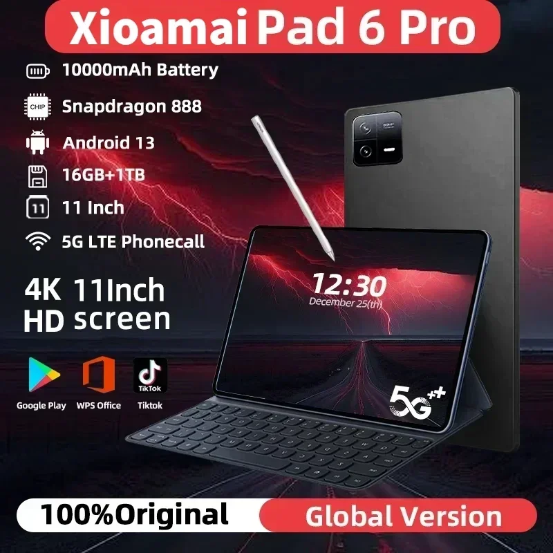 2024 Original Global Version Pad 6 Pro Tablet PC Snapdragon888 10000mAh Android13 RAM 16GB ROM 1TB 5G HD 4K Screen WIFI