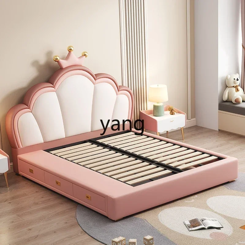 LTT simple modern solid wood girl bedroom dream girl crown large capacity storage leather bed
