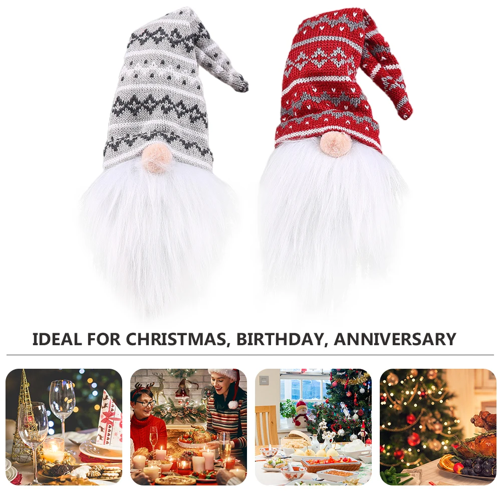 

2pcs Christmas Wine Bottle Cover Knitted Santa Hat Red Wine Decoration Creative Bottle Cap For Party Celebration Lovely Table