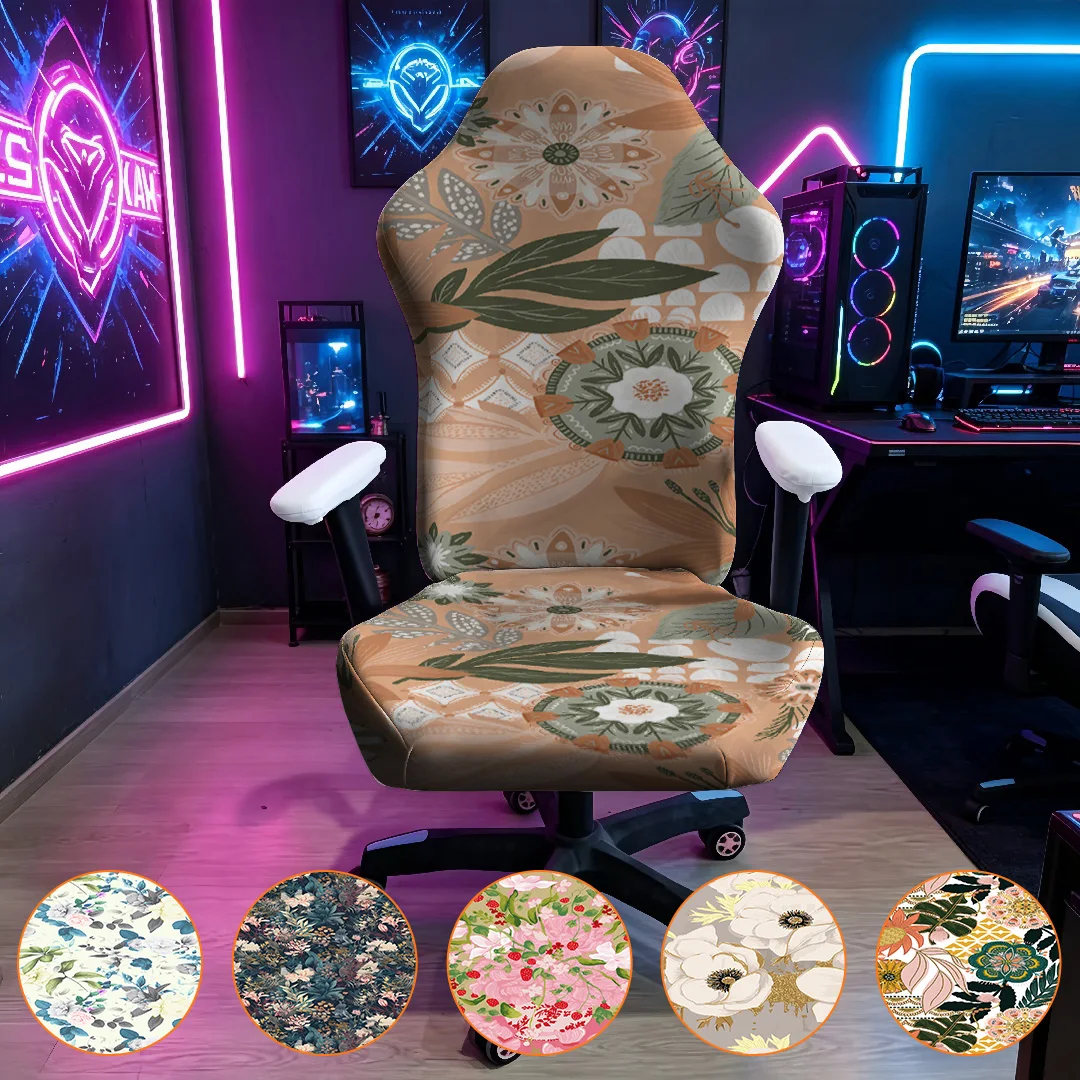 Aesthetic Neutral Botanical Gaming Chair Cover Stretchable Elastic Slipcover Computer Gaming Chair Protector