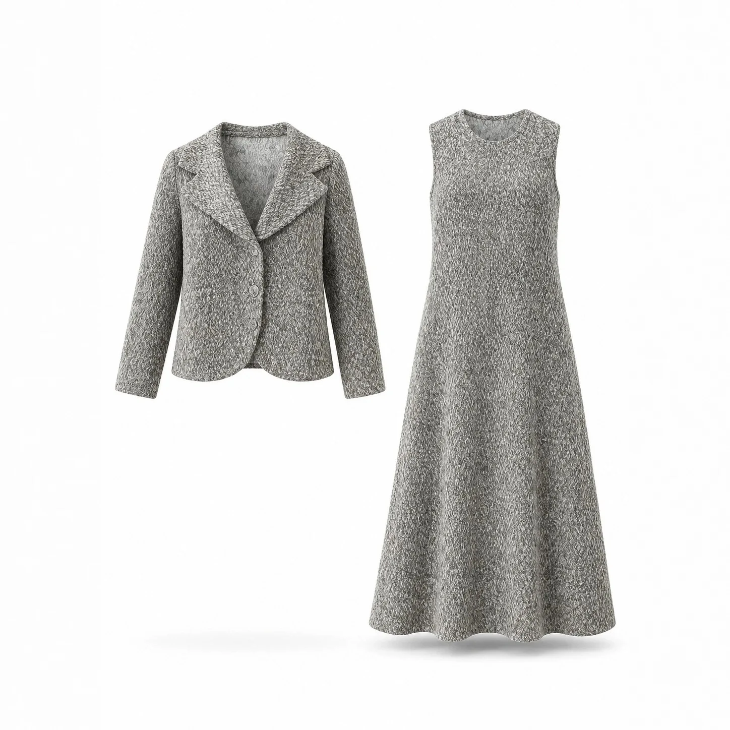 Miyake Women Pleated 2 Piece Suit Lapel Short Blazer & Sleeveless Long Dress Loose Textured Pleated Outfit