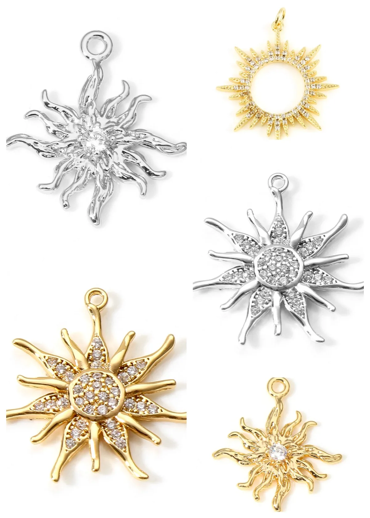 1 Piece Brass Galaxy Charms Gold Plated Sun Clear Cubic Zirconia Pendant For Jewelry Making Necklace Bracelet DIY Findings