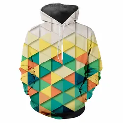 Trendy men's Hoodie Printed  Color Lattice Patterns Digital Printing Casual Long Sleeved Hooded Thick Fabric Tops