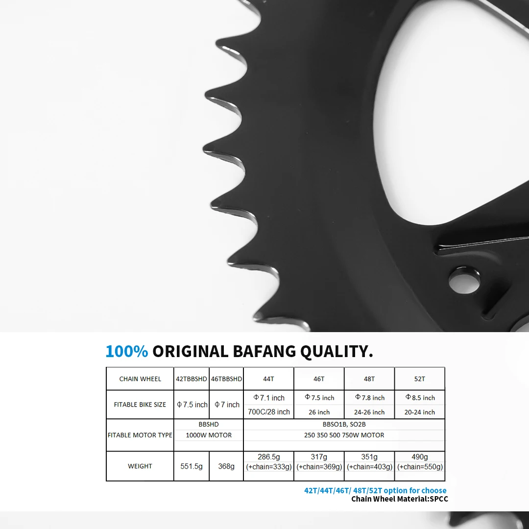 BAFANG Electric Bike Chainwheel 42T 44T 46T 48T 52T BBS01B BBS02B BBSHD Mid Motor Chainring EBike Conversion Accessories