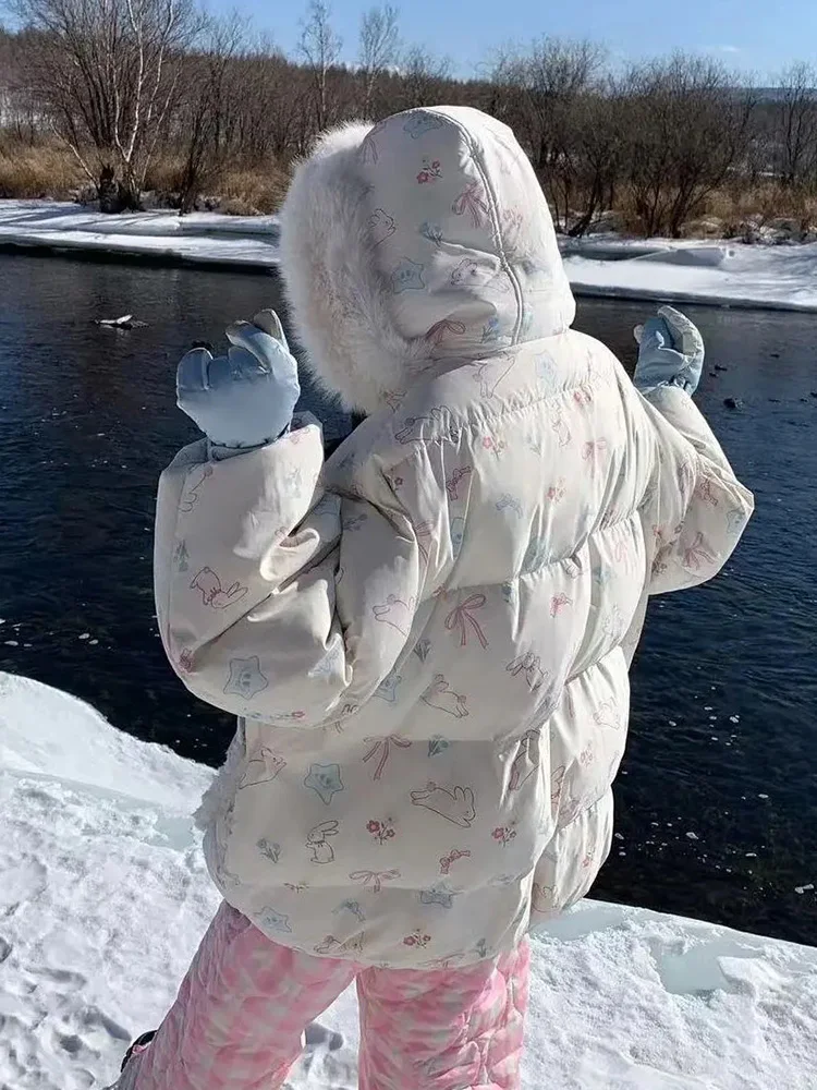 اليابان الكرتون Kawaii مقنعين سترات المرأة فضفاضة الحلو نمط Preppy شيك منتفخ معطف شتاء دافئ الإناث طويلة الأكمام سترة لطيف جديد #6